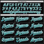 Custom Name Number Black Aqua White Bomber Varsity Letterman Jacket Personalized Full-Snap Design Personalized Black Aqua-White