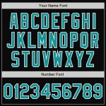 Custom Name Number Black Aqua White Bomber Varsity Letterman Jacket Personalized Full-Snap Design Personalized Black Aqua-White