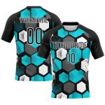 Personalized Black Aqua White Geometric Volleyball Uniform Jersey for Sublimation Personalized Black Aqua-White Geometric