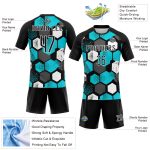 Personalized Black Aqua White Geometric Volleyball Uniform Jersey for Sublimation Personalized Black Aqua-White Geometric