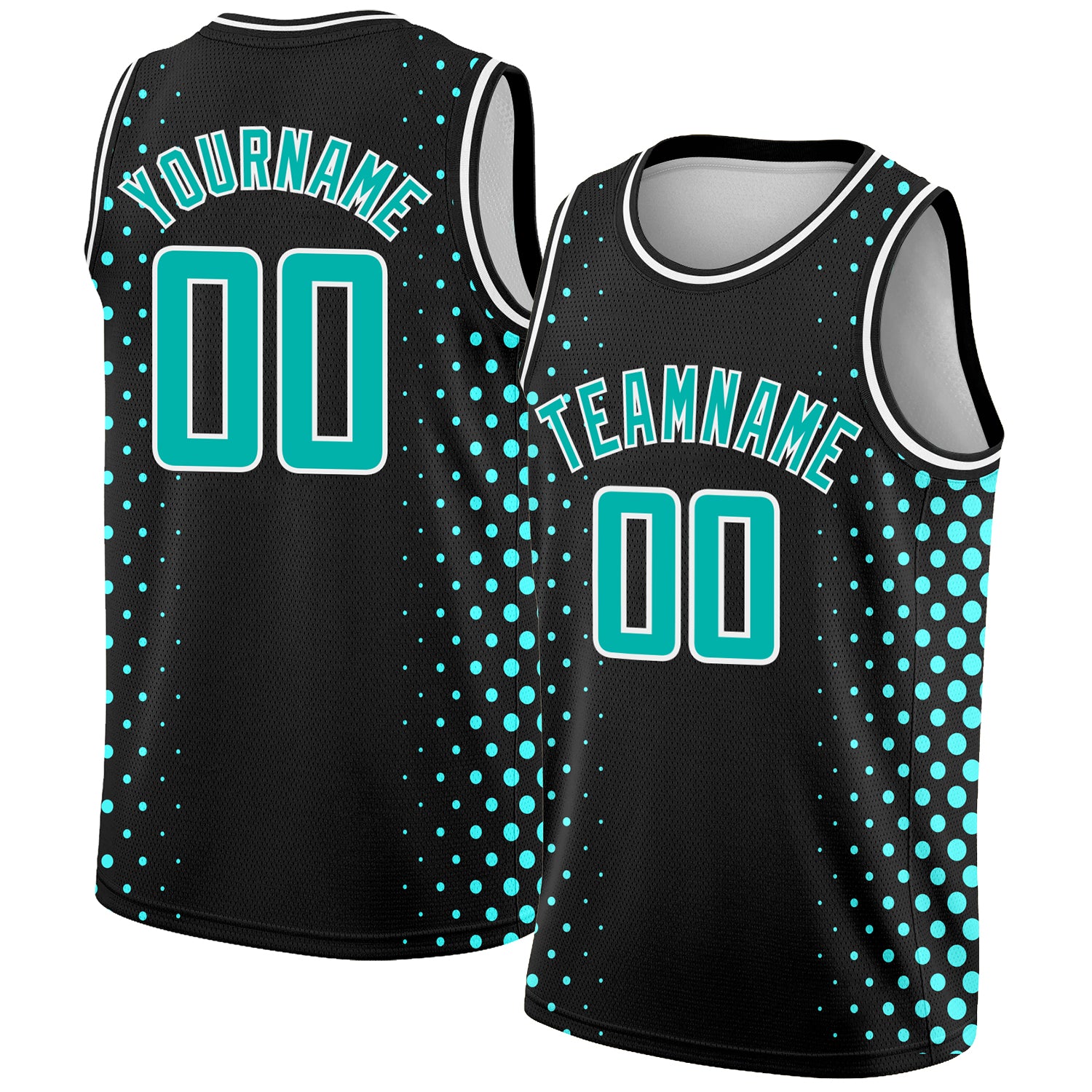 Customizable Authentic City Edition Basketball Jersey - Personalized Black Aqua-White Halftone with Team Name and Number