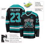 Personalized Hockey Jersey in Black Aqua and White - Customizable Team Apparel Personalized Black Aqua-White Hockey Jersey
