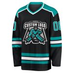Personalized Hockey Jersey in Black Aqua and White - Customizable Team Apparel Personalized Black Aqua-White Hockey Jersey