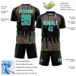 Personalized Soccer Jersey - Black Aqua-White Lines Sublimation Uniform Personalized Black Aqua-White Lines Sublimation Soccer