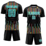 Personalized Soccer Jersey - Black Aqua-White Lines Sublimation Uniform Personalized Black Aqua-White Lines Sublimation Soccer