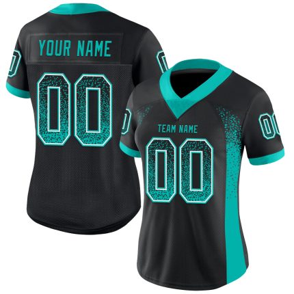 Custom Name and Number Football Jersey - Personalized Black Aqua-White Mesh Drift Fashion Team Gear Personalized Black Aqua-White