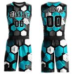 Personalized Black Basketball Jersey Aqua-White Round Neck Sublimation Suit Personalized Black Aqua-White Round Neck Sublimation