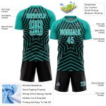Personalized Black Aqua White Stars Soccer Jersey Uniform - Custom Sublimation Design Personalized Black Aqua-White Stars