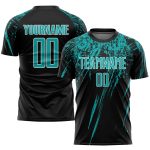 Personalized Black Aqua-White Soccer Jersey for Sublimation Printing - Custom Uniform Personalized Black Aqua-White Sublimation