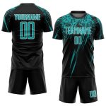 Personalized Black Aqua-White Soccer Jersey for Sublimation Printing - Custom Uniform Personalized Black Aqua-White Sublimation