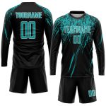 Personalized Black Aqua-White Soccer Jersey for Sublimation Printing - Custom Uniform Personalized Black Aqua-White Sublimation