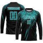 Personalized Black Aqua-White Soccer Jersey for Sublimation Printing - Custom Uniform Personalized Black Aqua-White Sublimation