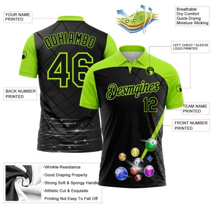 Personalized 3D Pattern Billiards Polo Shirt with Custom Name and Number - Black Aurora Green Performance Team Shirt Personalized