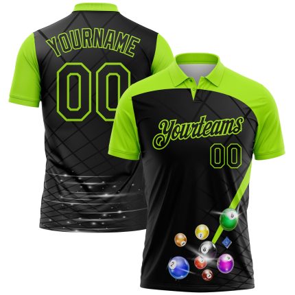 Personalized 3D Pattern Billiards Polo Shirt with Custom Name and Number - Black Aurora Green Performance Team Shirt Personalized