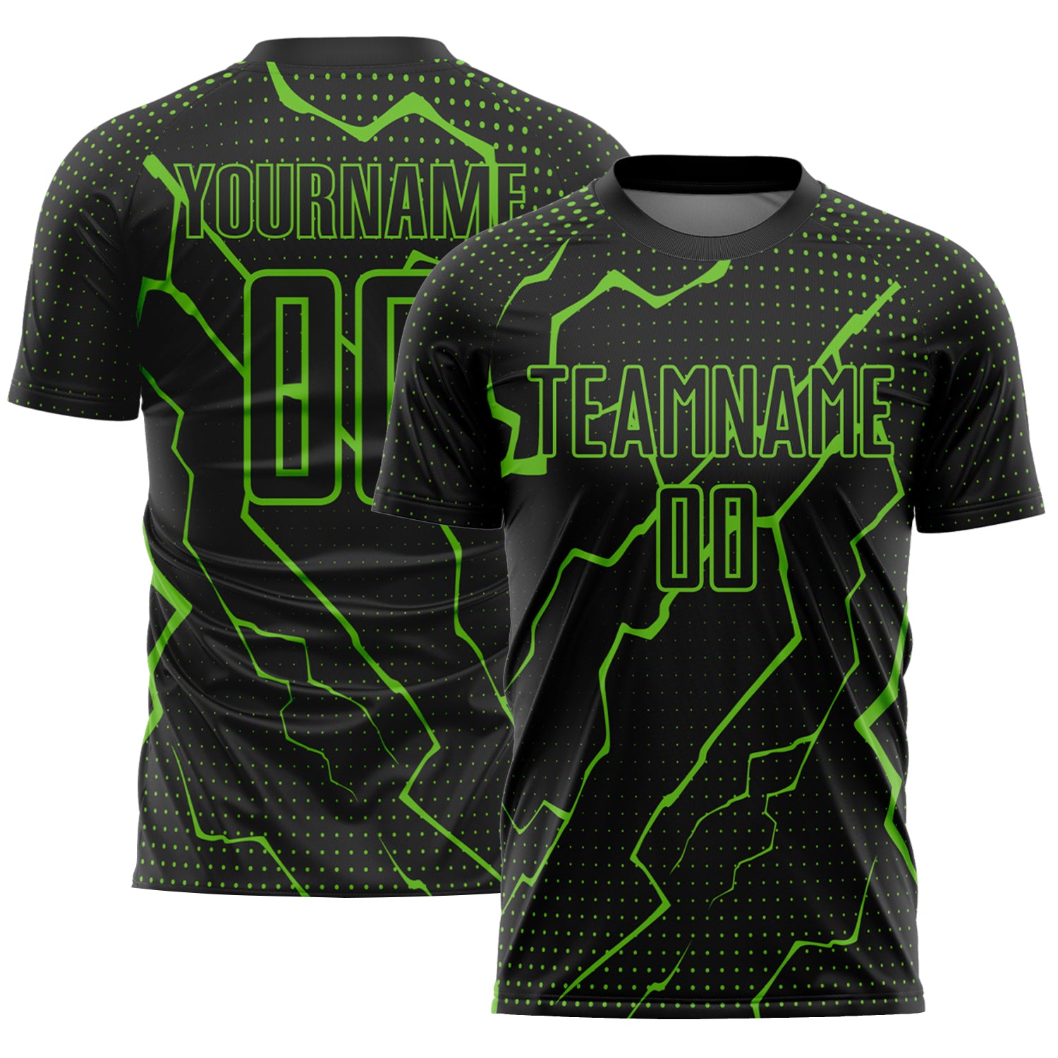 Personalized Black Green Lightning Soccer Jersey - Sublimation Uniform Personalized Black Aurora Green Lightning Sublimation