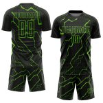 Personalized Black Green Lightning Soccer Jersey - Sublimation Uniform Personalized Black Aurora Green Lightning Sublimation