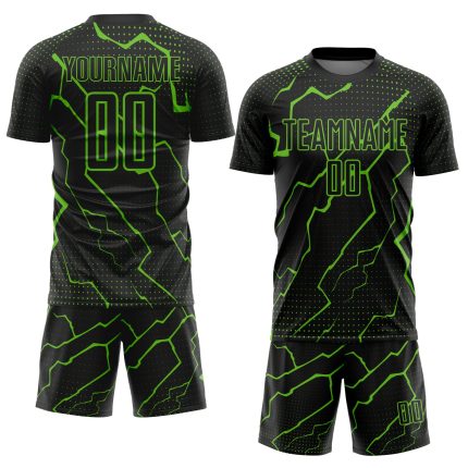 Personalized Black Green Lightning Soccer Jersey - Sublimation Uniform Personalized Black Aurora Green Lightning Sublimation