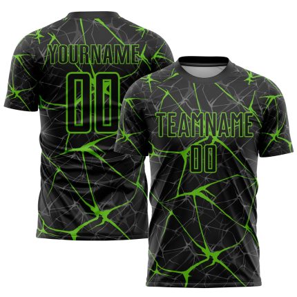 Personalized Sublimation Soccer Jersey - Black Aurora Green Uniform Personalized Black Aurora Green Sublimation Soccer Uniform