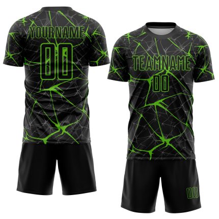 Personalized Sublimation Soccer Jersey - Black Aurora Green Uniform Personalized Black Aurora Green Sublimation Soccer Uniform