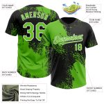 Personalized Unisex Softball Jersey in Black Aurora Green-White 3D Abstract Brush Stroke Design, Two-Button Style Personalized
