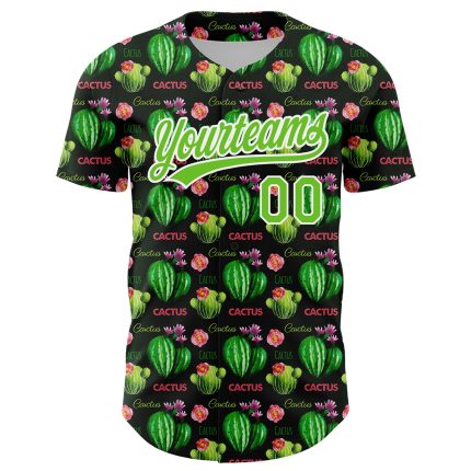 Custom Black Aurora Cactus Festival 3D Pattern Baseball Jersey - Unique Green-White Design Personalized Black Aurora Green-White