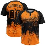 Personalized Black Bay Orange 3D Abstract Splatter Unisex Softball Jersey - Grunge Art Two-Button Design Personalized Black