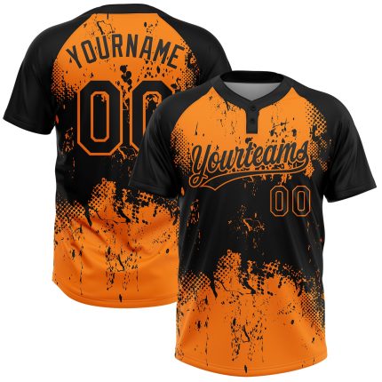 Personalized Black Bay Orange 3D Abstract Splatter Unisex Softball Jersey - Grunge Art Two-Button Design Personalized Black