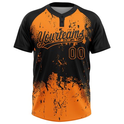 Personalized Black Bay Orange 3D Abstract Splatter Unisex Softball Jersey - Grunge Art Two-Button Design Personalized Black
