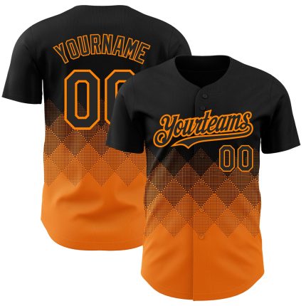 Custom 3D Gradient Orange Black Bay Square Baseball Jersey - Personalized Sports Apparel Personalized Black Bay Orange 3D