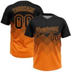 Custom Black Bay Orange Gradient Unisex Softball Jersey with 3D Square Shapes, Two-Button Closure Personalized Black Bay
