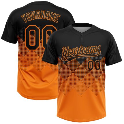 Custom Black Bay Orange Gradient Unisex Softball Jersey with 3D Square Shapes, Two-Button Closure Personalized Black Bay