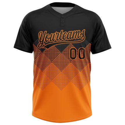 Custom Black Bay Orange Gradient Unisex Softball Jersey with 3D Square Shapes, Two-Button Closure Personalized Black Bay