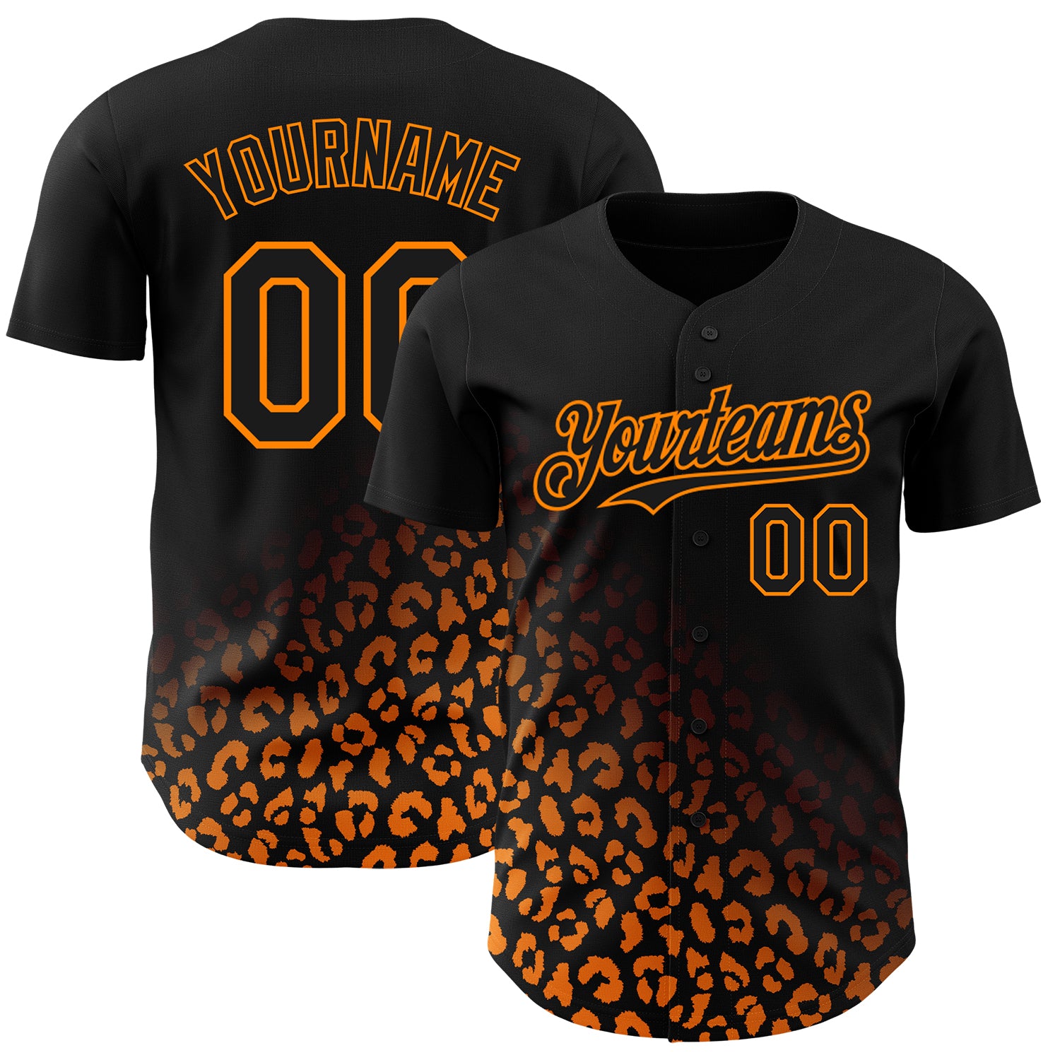 Personalized 3D Leopard Print Fade Black Bay Baseball Jersey - Fashion Design Personalized Black Bay Orange 3D Leopard Print
