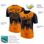 Custom Personalized Dripping Splatter Art Performance T-Shirt - Black Bay Orange 3D Pattern with Team Name and Number Personalized