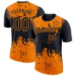 Custom Personalized Dripping Splatter Art Performance T-Shirt - Black Bay Orange 3D Pattern with Team Name and Number Personalized