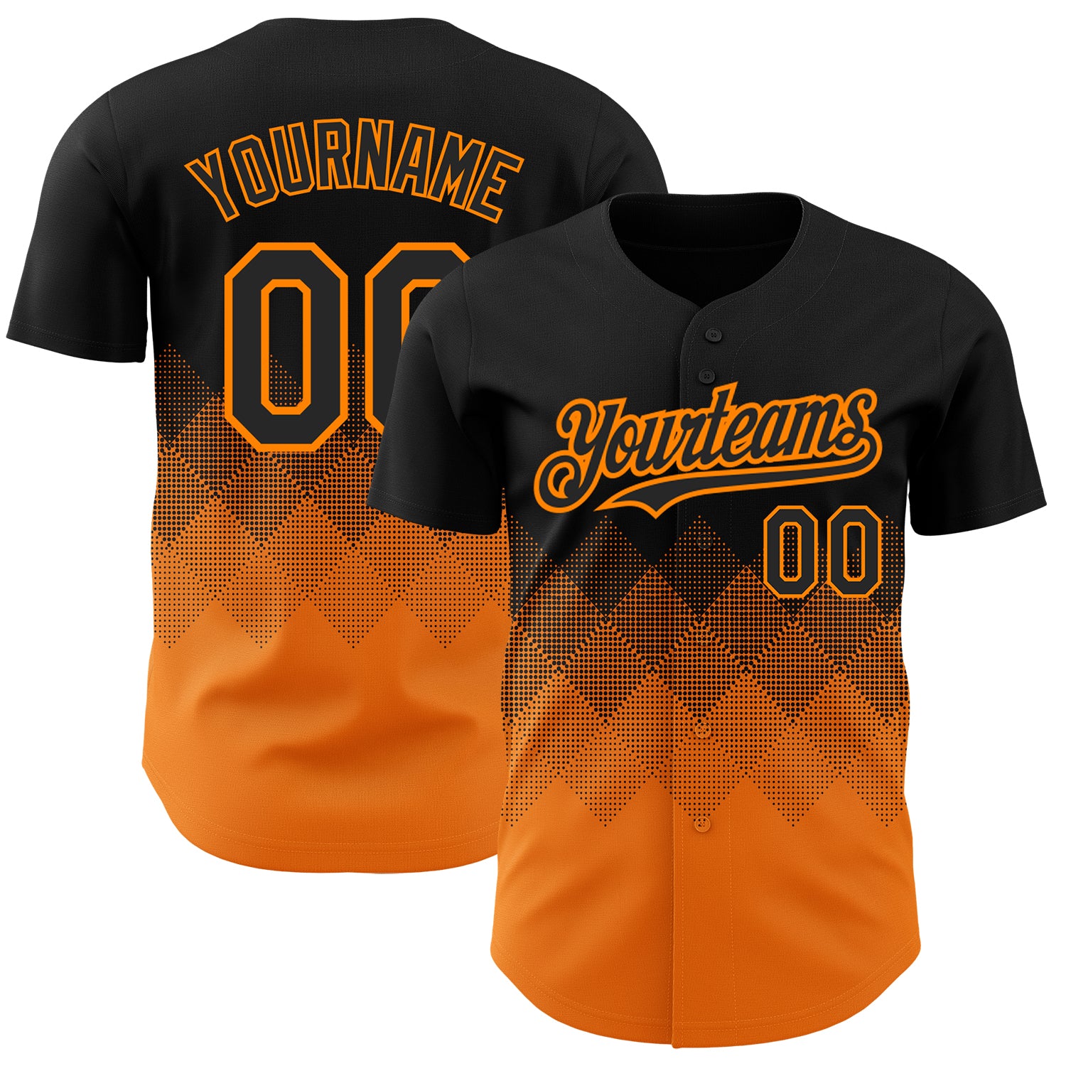 Custom Name and Number Personalized Baseball Jersey with Black Bay Orange 3D Pattern Gradient Square Shapes Personalized