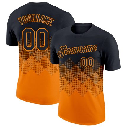 Custom Name and Number Performance T-Shirt with Black Bay Orange 3D Gradient Square Pattern Design Personalized Black Bay