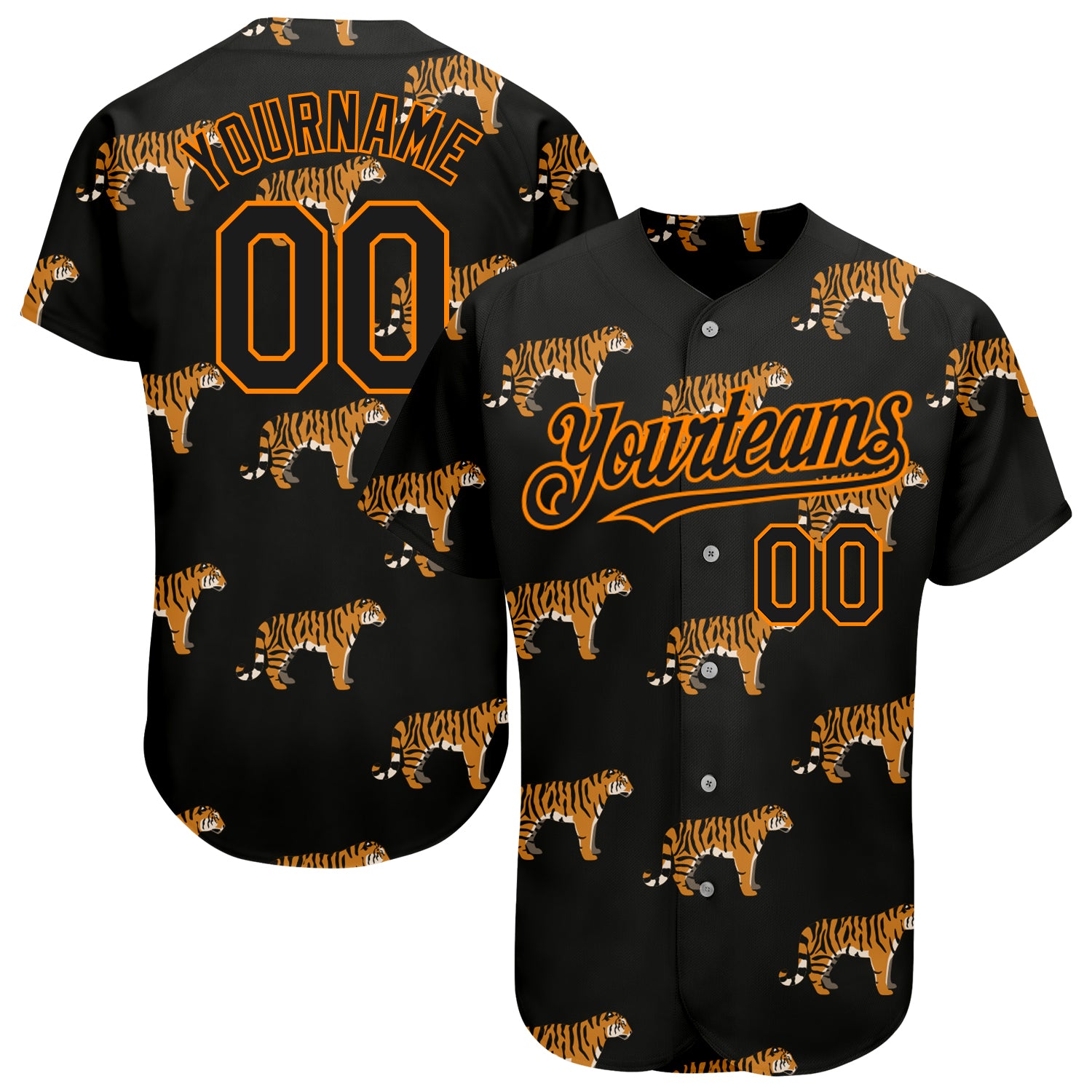 Custom Name and Number Baseball Jersey - Personalized Black Bay Orange Tiger 3D Pattern Design Personalized Black Bay Orange