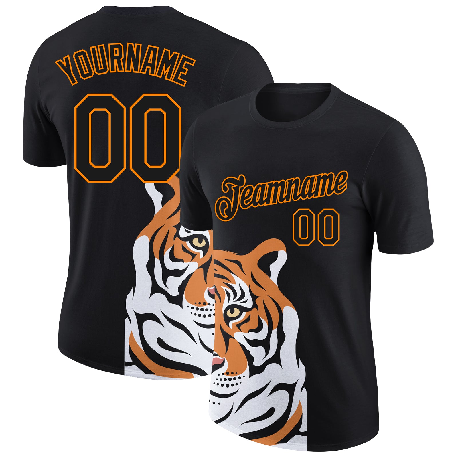 Custom Name and Number Tiger Performance T-Shirt - Personalized Black Bay Orange 3D Pattern Design Personalized Black Bay