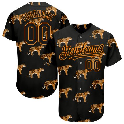 Personalized 3D Tiger Baseball Jersey in Black and Orange for Men Personalized Black Bay Orange 3D Tiger Baseball Jersey