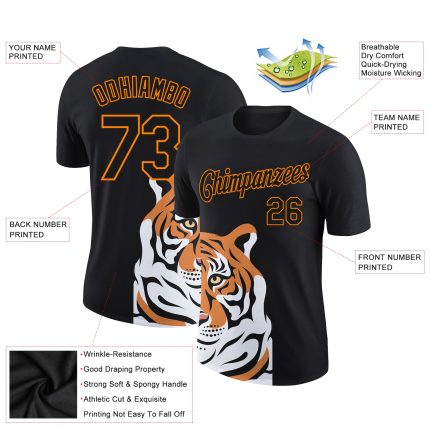 Custom 3D Tiger Performance T-Shirt in Black and Orange - Personalized Athletic Wear Personalized Black Bay Orange 3D Tiger
