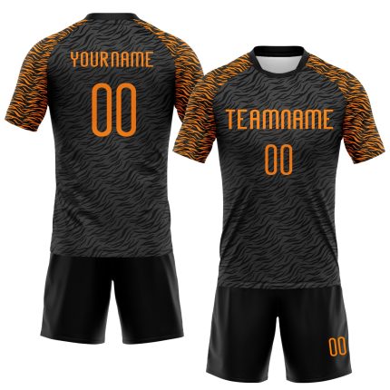Personalized Orange Animal Print Volleyball Jersey - Black Bay Sublimation Uniform Personalized Black Bay Orange Animal Print