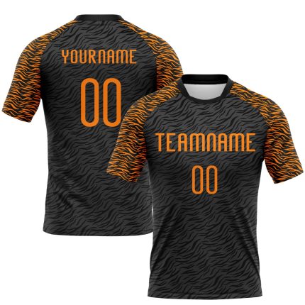 Personalized Orange Animal Print Volleyball Jersey - Black Bay Sublimation Uniform Personalized Black Bay Orange Animal Print
