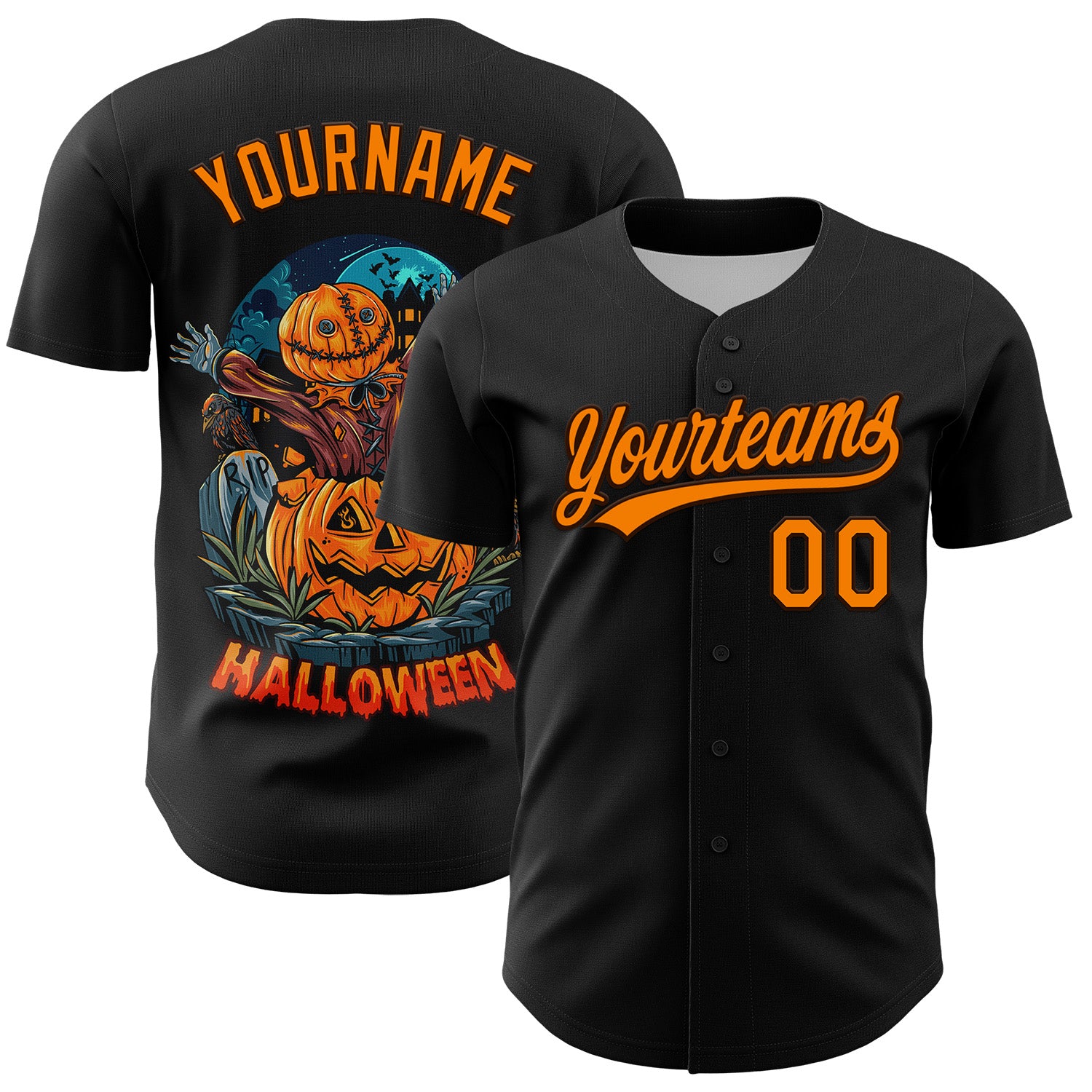 Custom Name Number Halloween Baseball Jersey - Personalized Black Bay 3D Pattern Orange Brown Personalized Black Bay Orange-Brown
