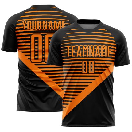 Custom Black Bay Soccer Jersey with Orange Stripes - Sublimation Uniform Personalized Black Bay Orange Stripes Sublimation