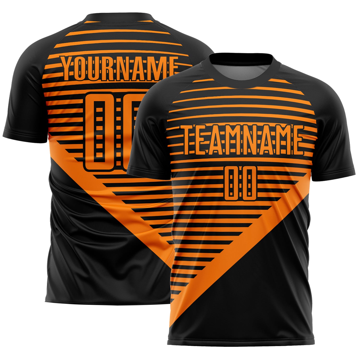 Custom Personalized Soccer Jersey with Black Bay Orange Stripes - Team Name and Number Personalized Black Bay Orange Stripes