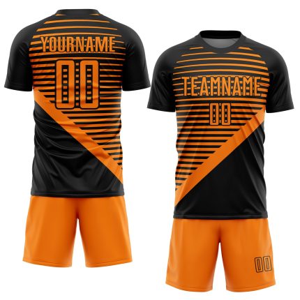 Custom Personalized Soccer Jersey with Black Bay Orange Stripes - Team Name and Number Personalized Black Bay Orange Stripes