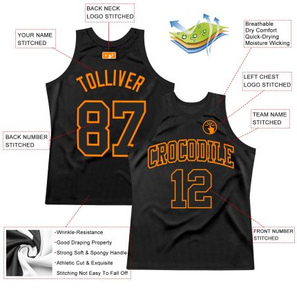 Personalized Throwback Basketball Jersey - Black and Orange Bay Style Personalized Black Bay Orange Throwback Basketball
