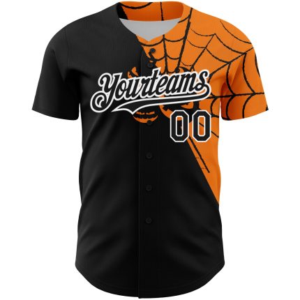 Personalized Black Bay 3D Spider Web Baseball Jersey - Orange and White Design Personalized Black Bay Orange-White 3D Spider