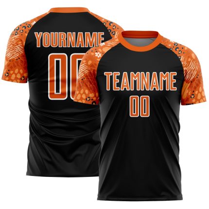 Custom African Pattern Soccer Jersey with Name and Number - Personalized Black Bay Orange-White Uniform Personalized Black